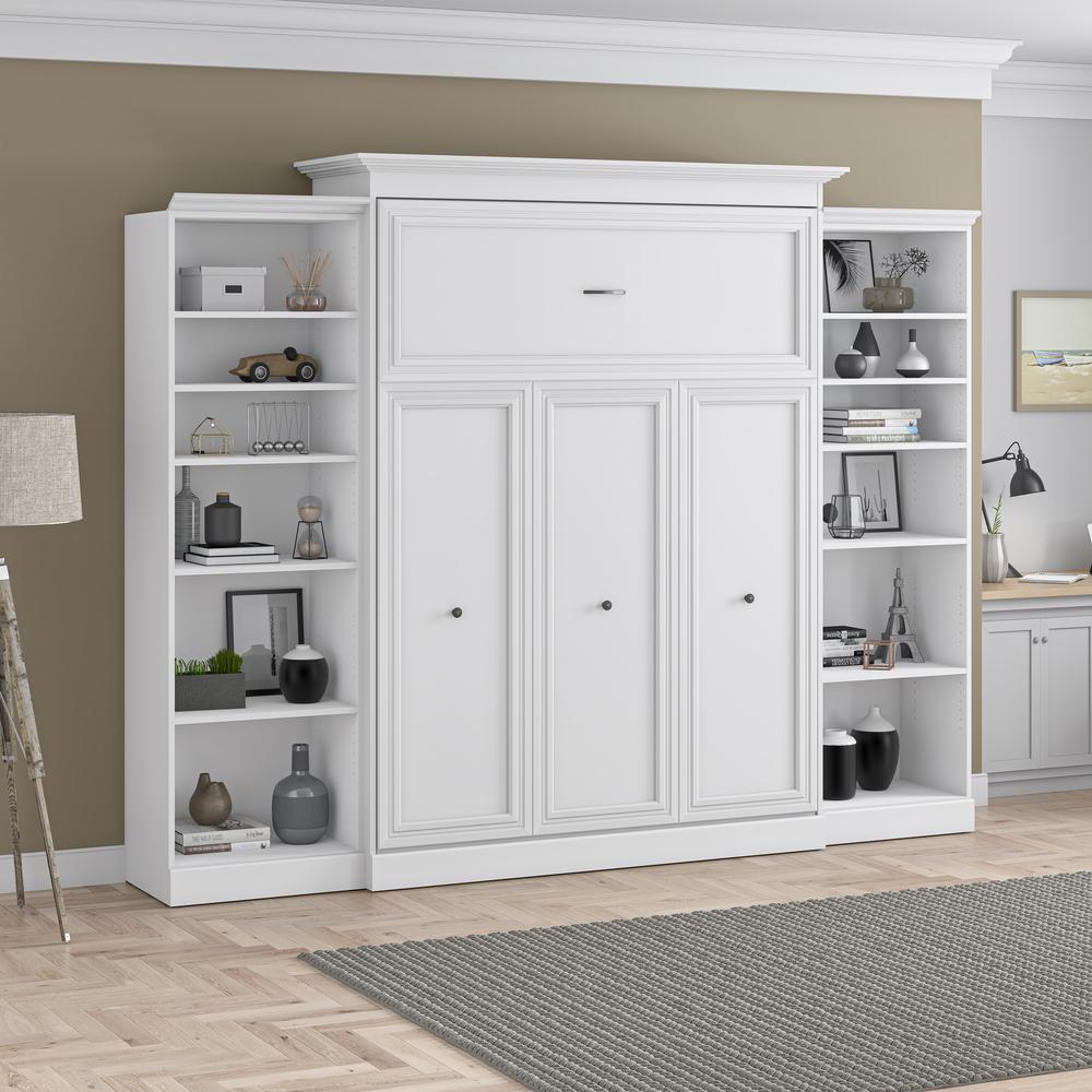Versatile Queen Murphy Bed and 2 Closet Organizers (115W) in White. Picture 28