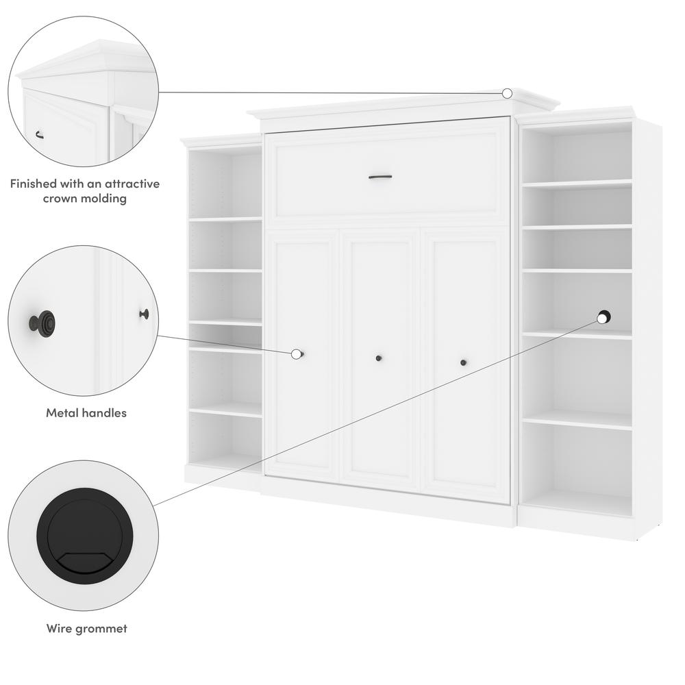 Versatile Queen Murphy Bed and 2 Closet Organizers (115W) in White. Picture 11
