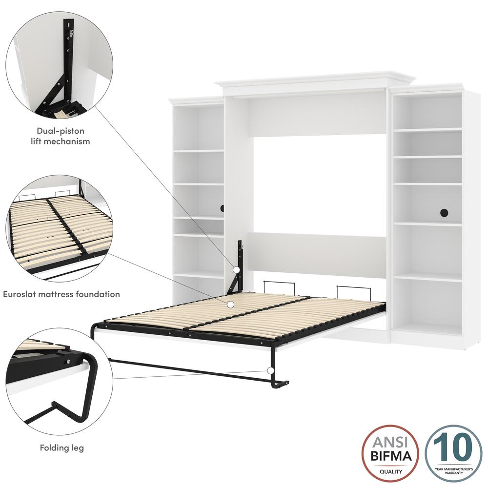 Versatile Queen Murphy Bed and 2 Closet Organizers (115W) in White. Picture 12