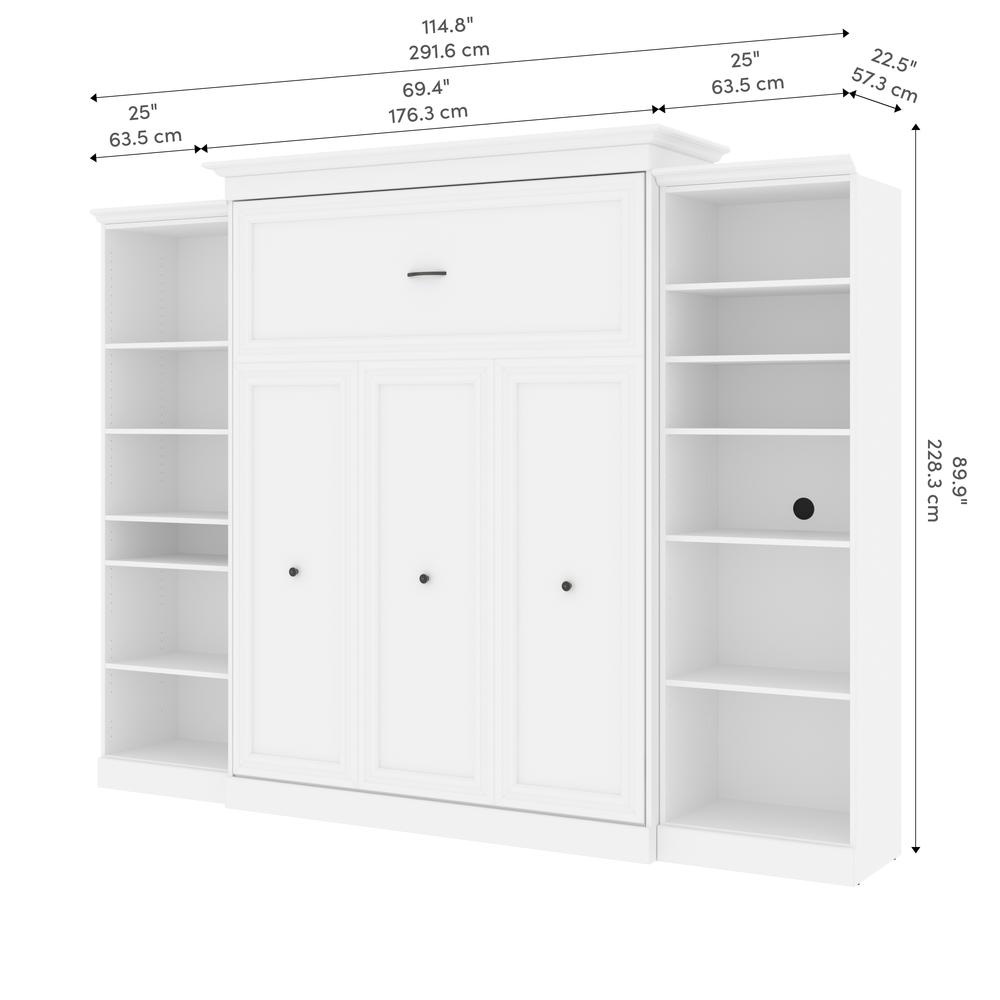 Versatile Queen Murphy Bed and 2 Closet Organizers (115W) in White. Picture 13