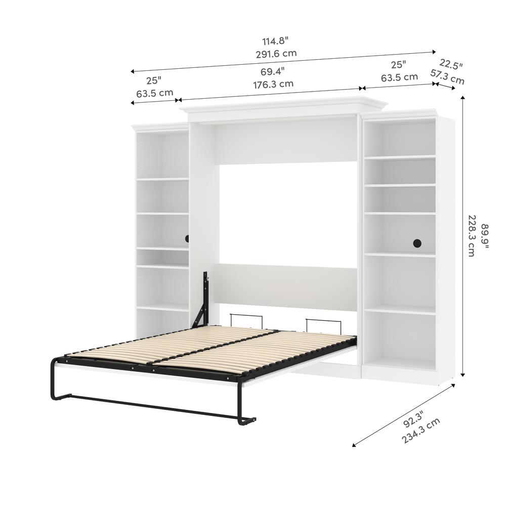Versatile Queen Murphy Bed and 2 Closet Organizers (115W) in White. Picture 14