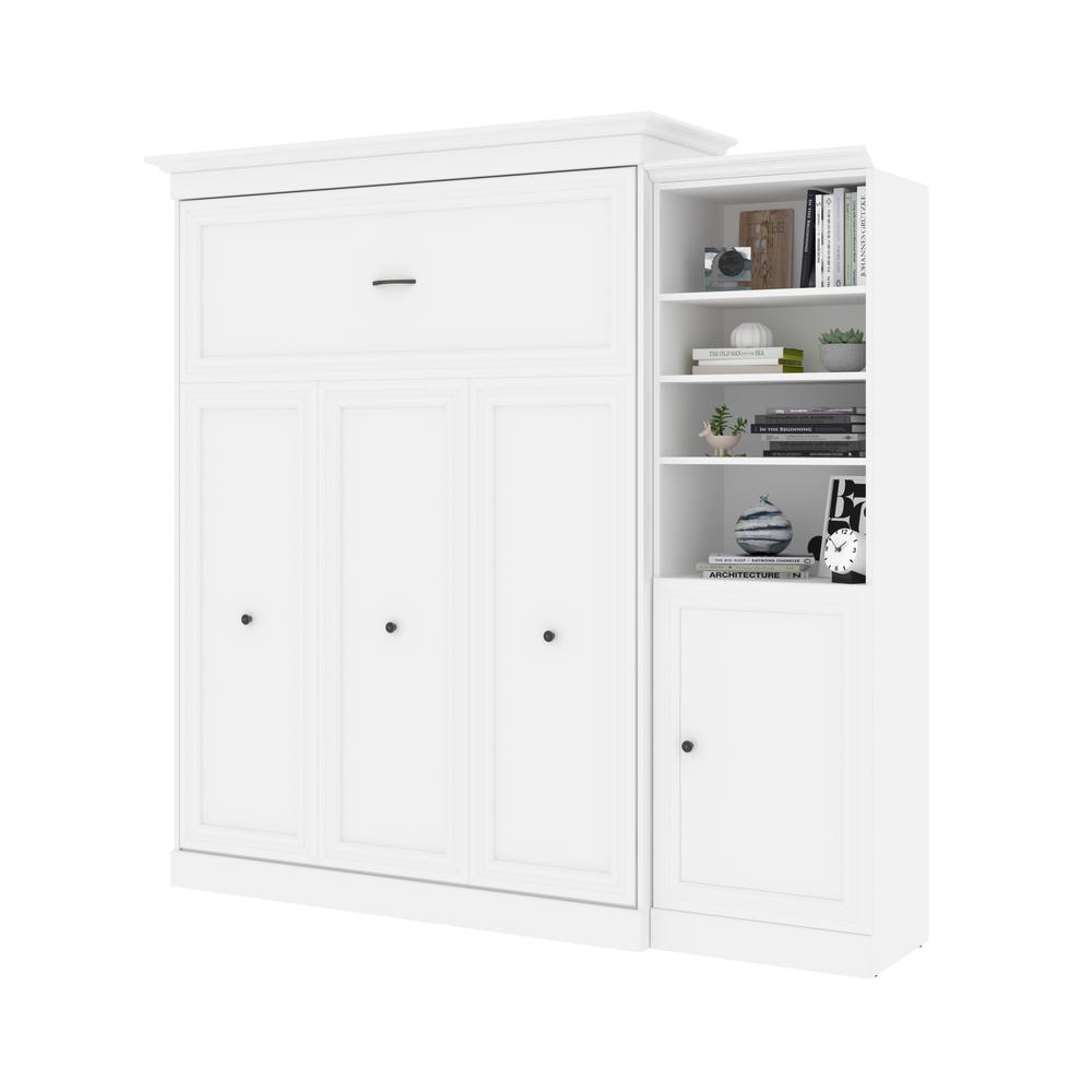 Versatile Queen Murphy Bed and Closet Organizer with Doors (92W) in White. Picture 3
