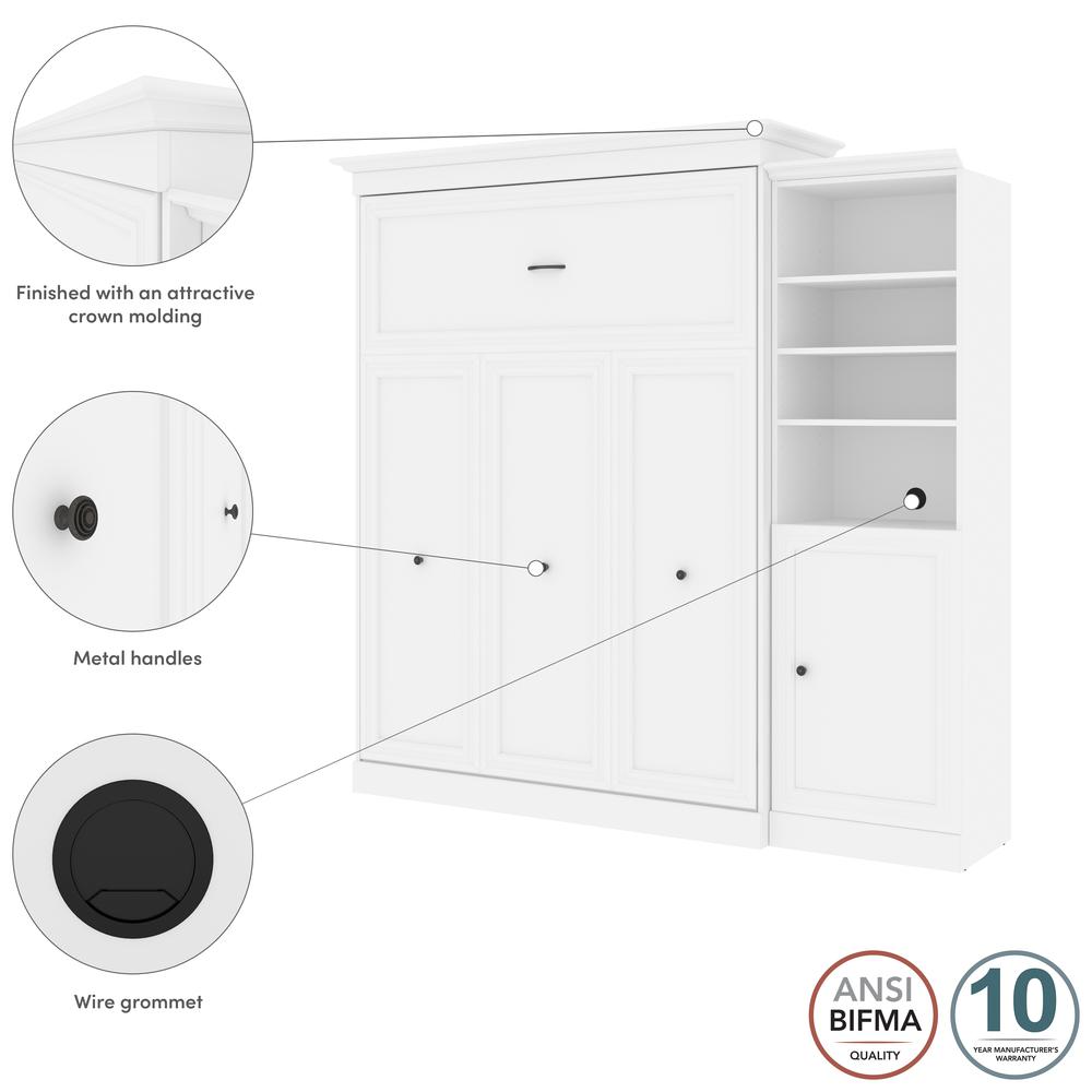 Versatile Queen Murphy Bed and Closet Organizer with Doors (92W) in White. Picture 8
