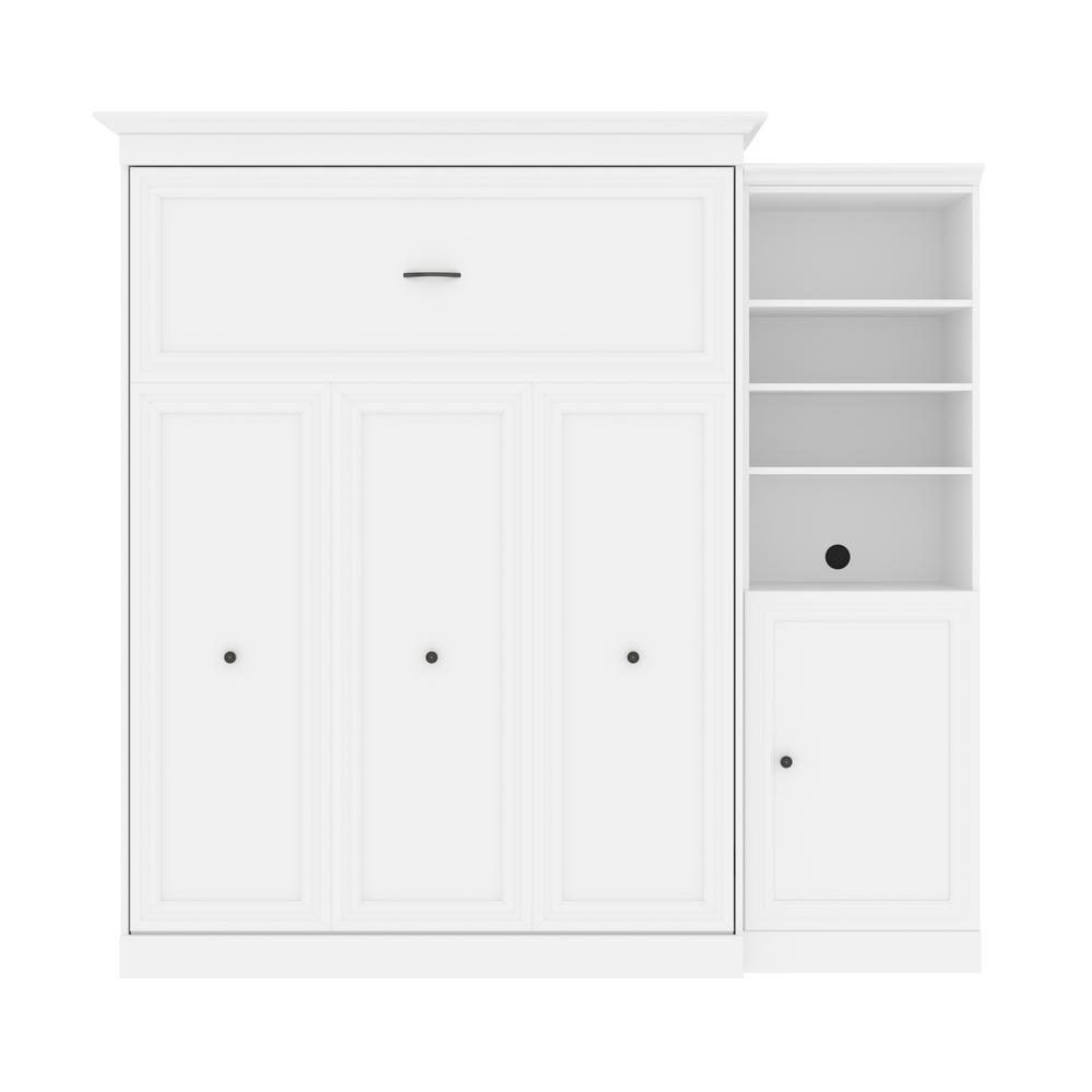 Versatile Queen Murphy Bed and Closet Organizer with Doors (92W) in White. Picture 1