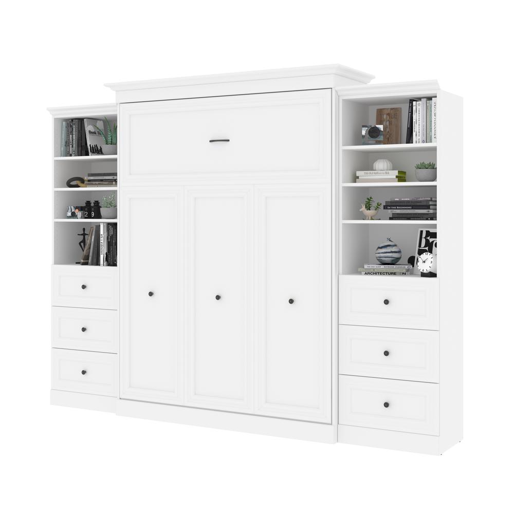 Versatile Queen Murphy Bed and 2 Closet Organizers with Drawers (115W) in White. Picture 3