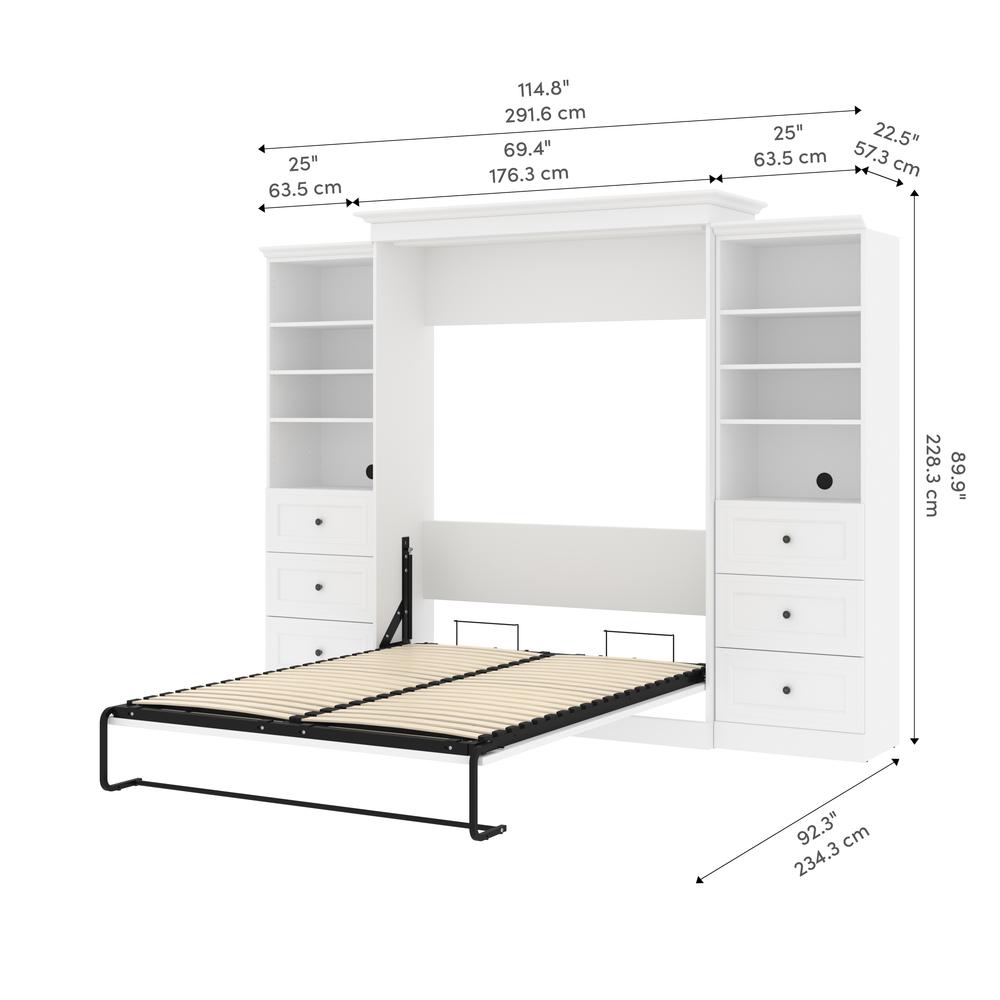 Versatile Queen Murphy Bed and 2 Closet Organizers with Drawers (115W) in White. Picture 12