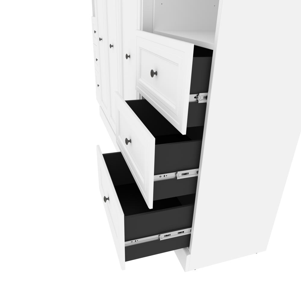 Versatile Queen Murphy Bed and 2 Closet Organizers with Drawers (115W) in White. Picture 19