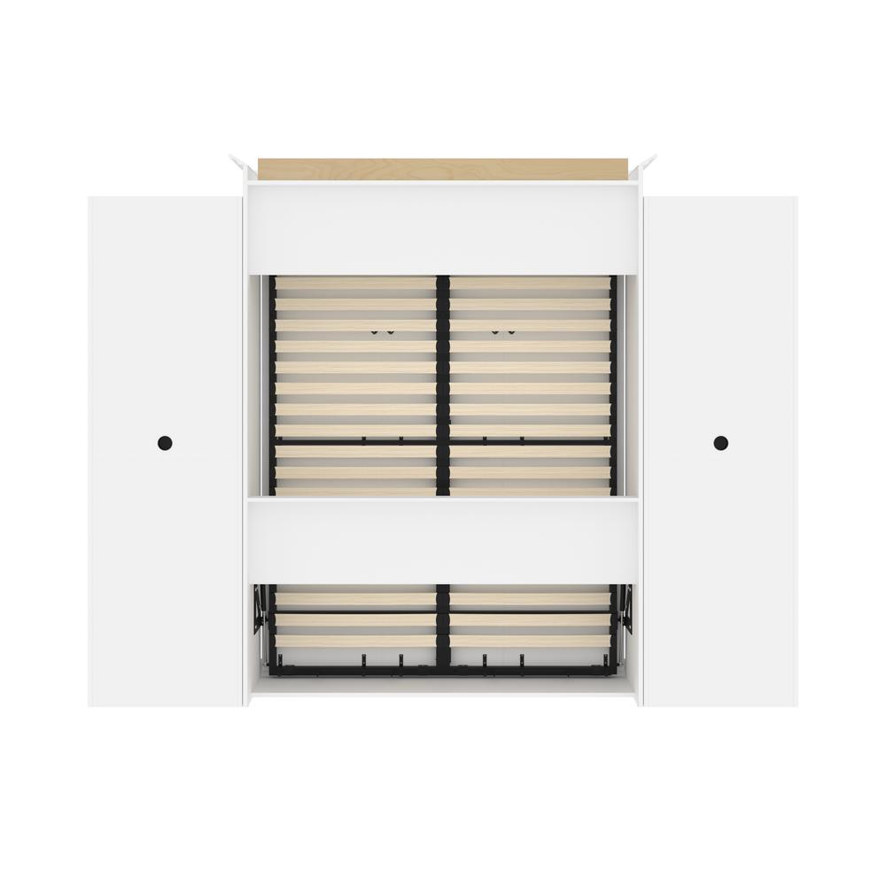 Versatile Queen Murphy Bed and 2 Closet Organizers with Drawers (115W) in White. Picture 6