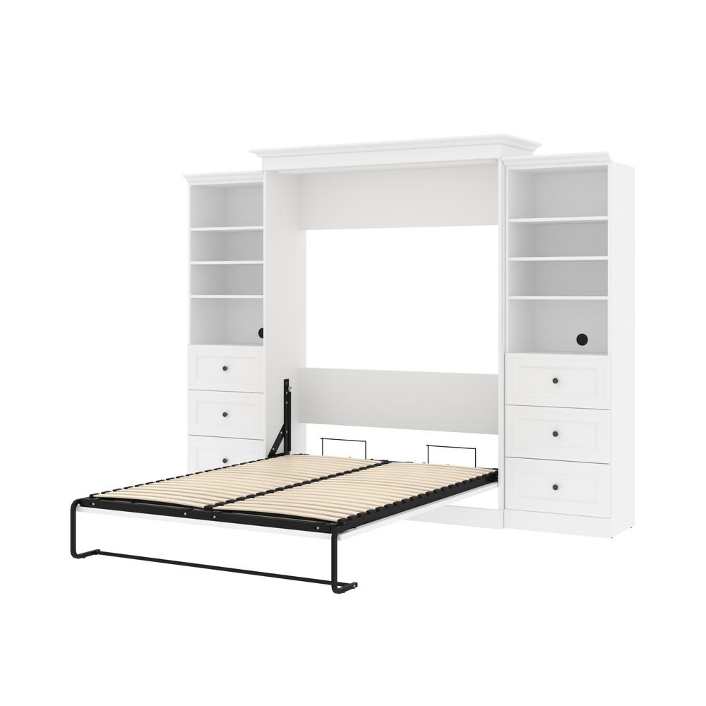 Versatile Queen Murphy Bed and 2 Closet Organizers with Drawers (115W) in White. Picture 7