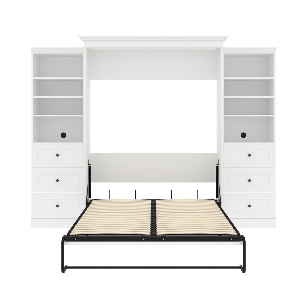 Versatile Queen Murphy Bed and 2 Closet Organizers with Drawers (115W) in White. Picture 8