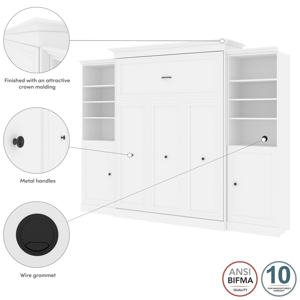 Versatile Queen Murphy Bed and 2 Closet Organizers with Doors (115W) in White. Picture 11