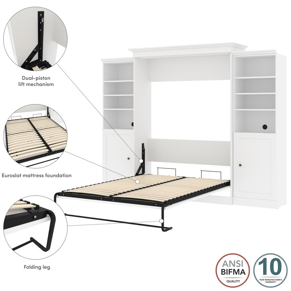 Versatile Queen Murphy Bed and 2 Closet Organizers with Doors (115W) in White. Picture 12
