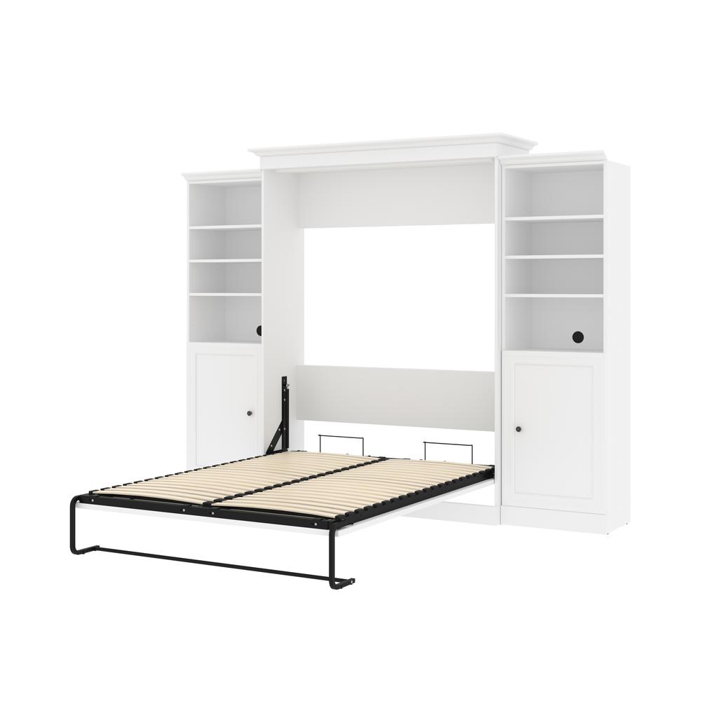 Versatile Queen Murphy Bed and 2 Closet Organizers with Doors (115W) in White. Picture 7