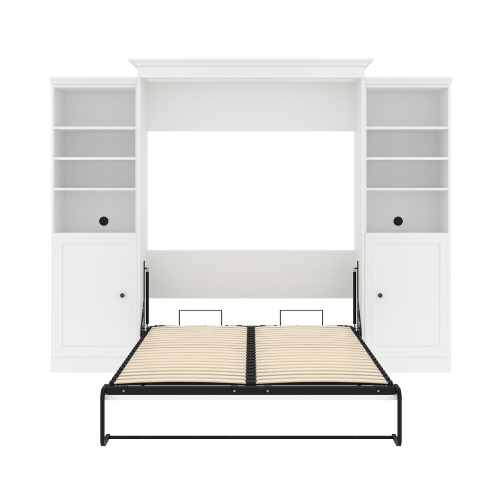 Versatile Queen Murphy Bed and 2 Closet Organizers with Doors (115W) in White. Picture 5