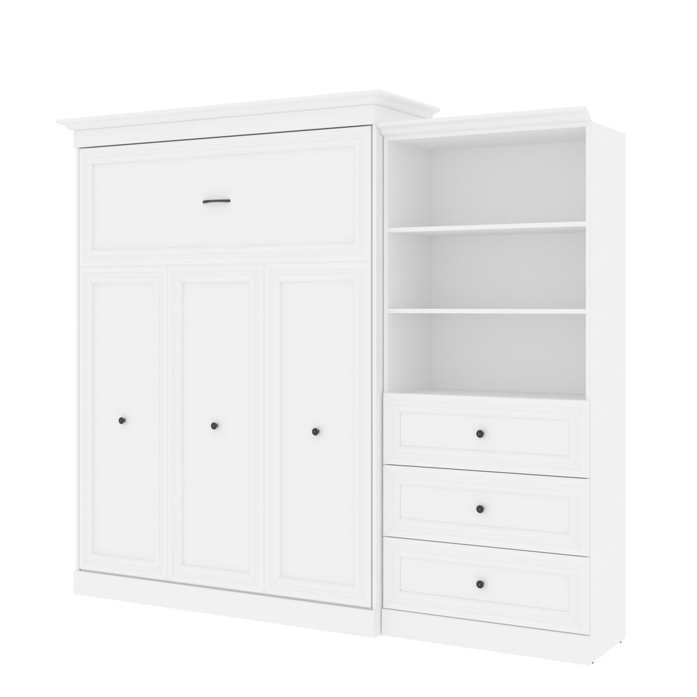 Versatile Queen Murphy Bed and Closet Organizer with Drawers (103W) in White. Picture 2