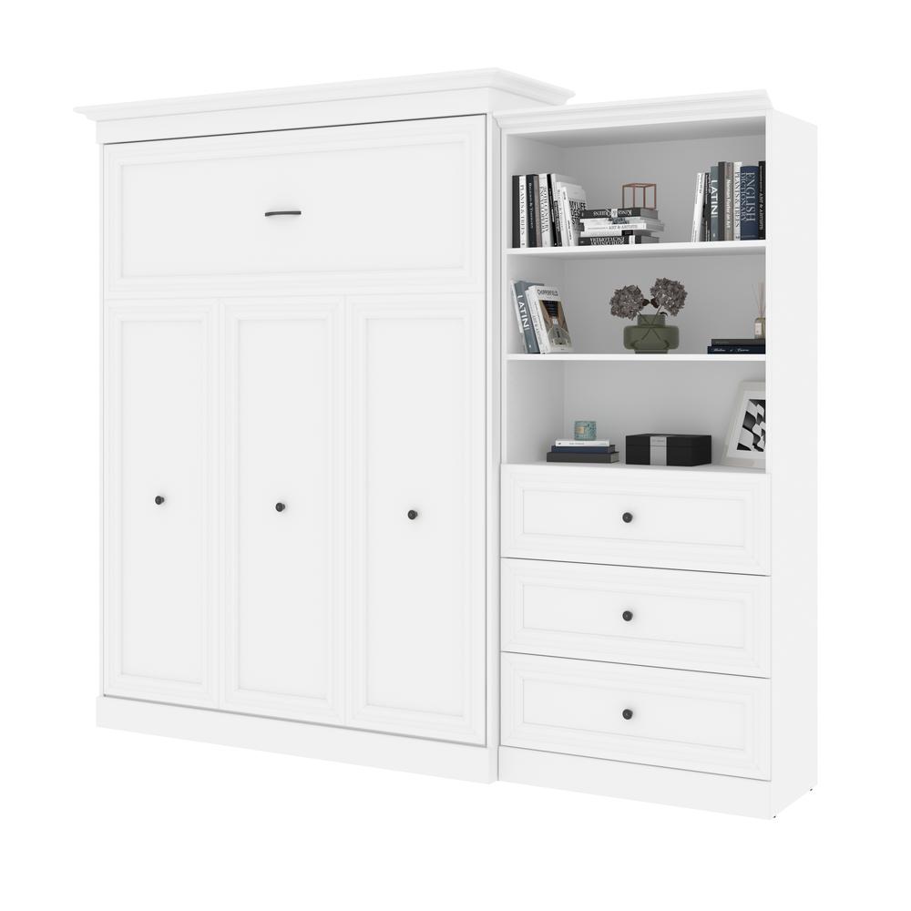 Versatile Queen Murphy Bed and Closet Organizer with Drawers (103W) in White. Picture 3