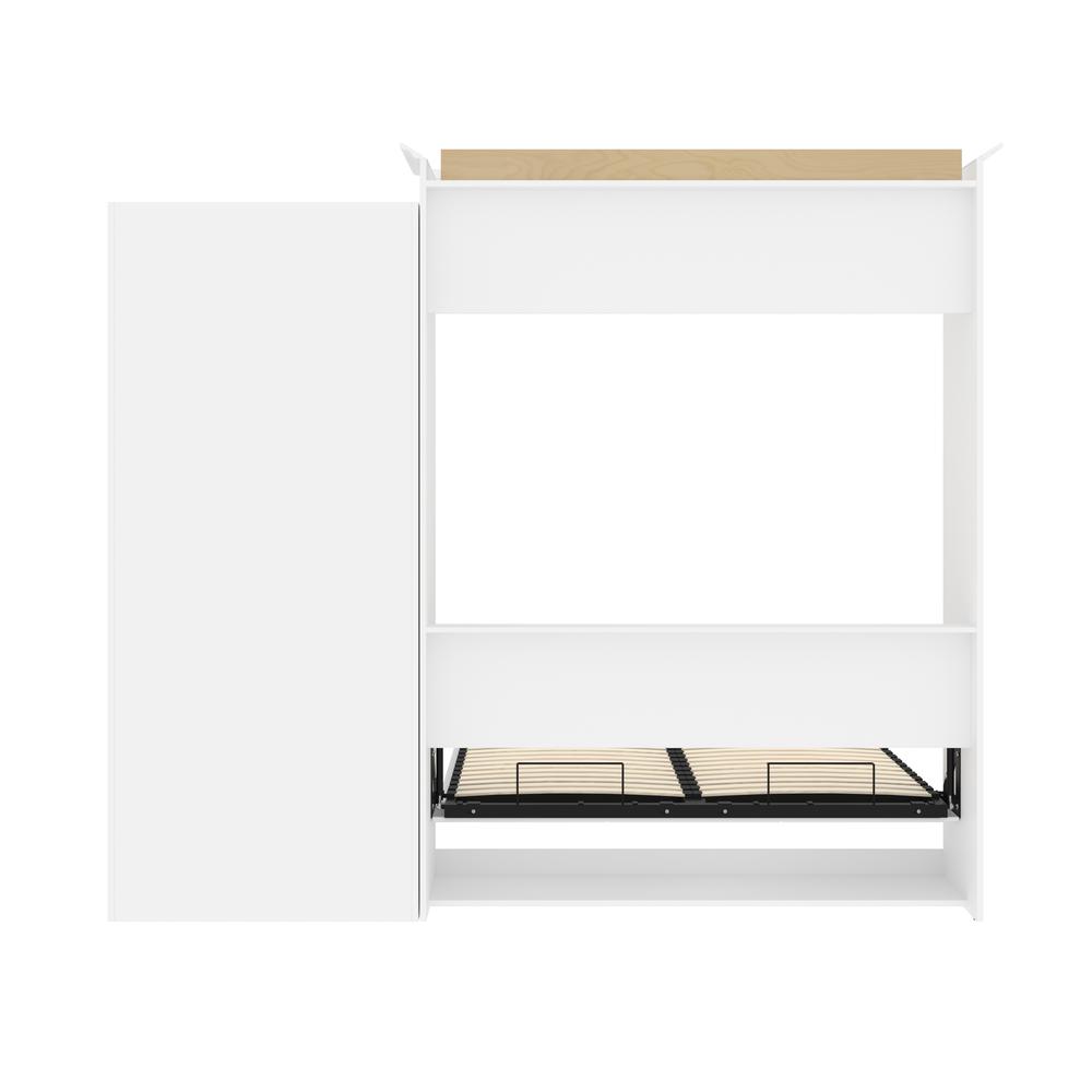 Versatile Queen Murphy Bed and Closet Organizer with Drawers (103W) in White. Picture 4