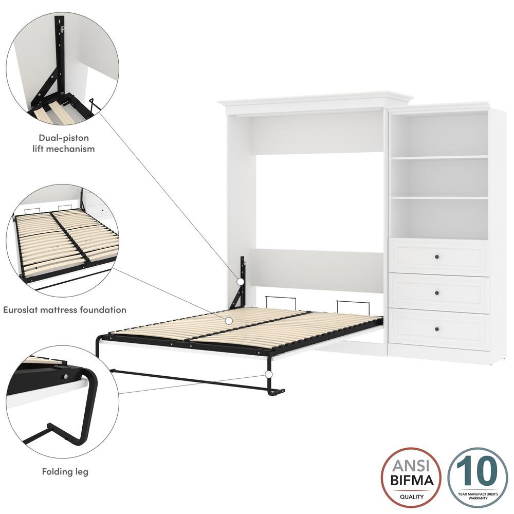 Versatile Queen Murphy Bed and Closet Organizer with Drawers (103W) in White. Picture 12