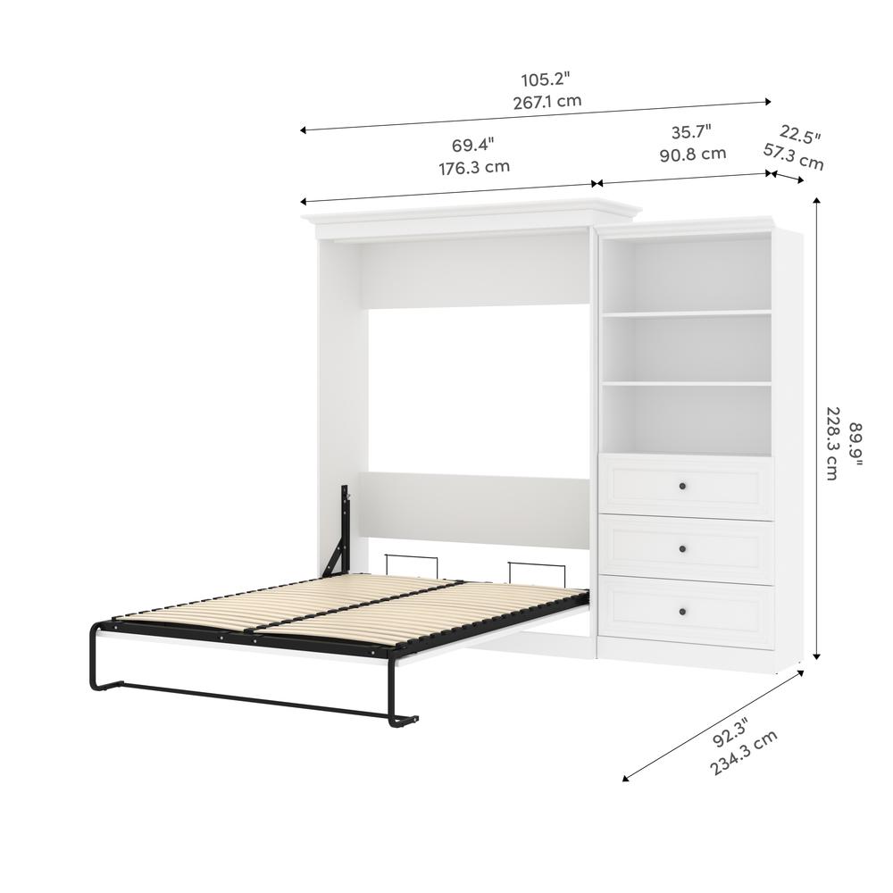Versatile Queen Murphy Bed and Closet Organizer with Drawers (103W) in White. Picture 14
