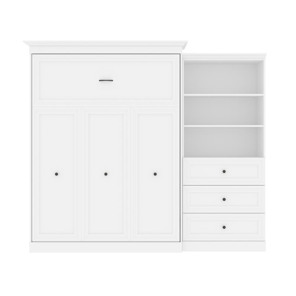 Versatile Queen Murphy Bed and Closet Organizer with Drawers (103W) in White. Picture 1