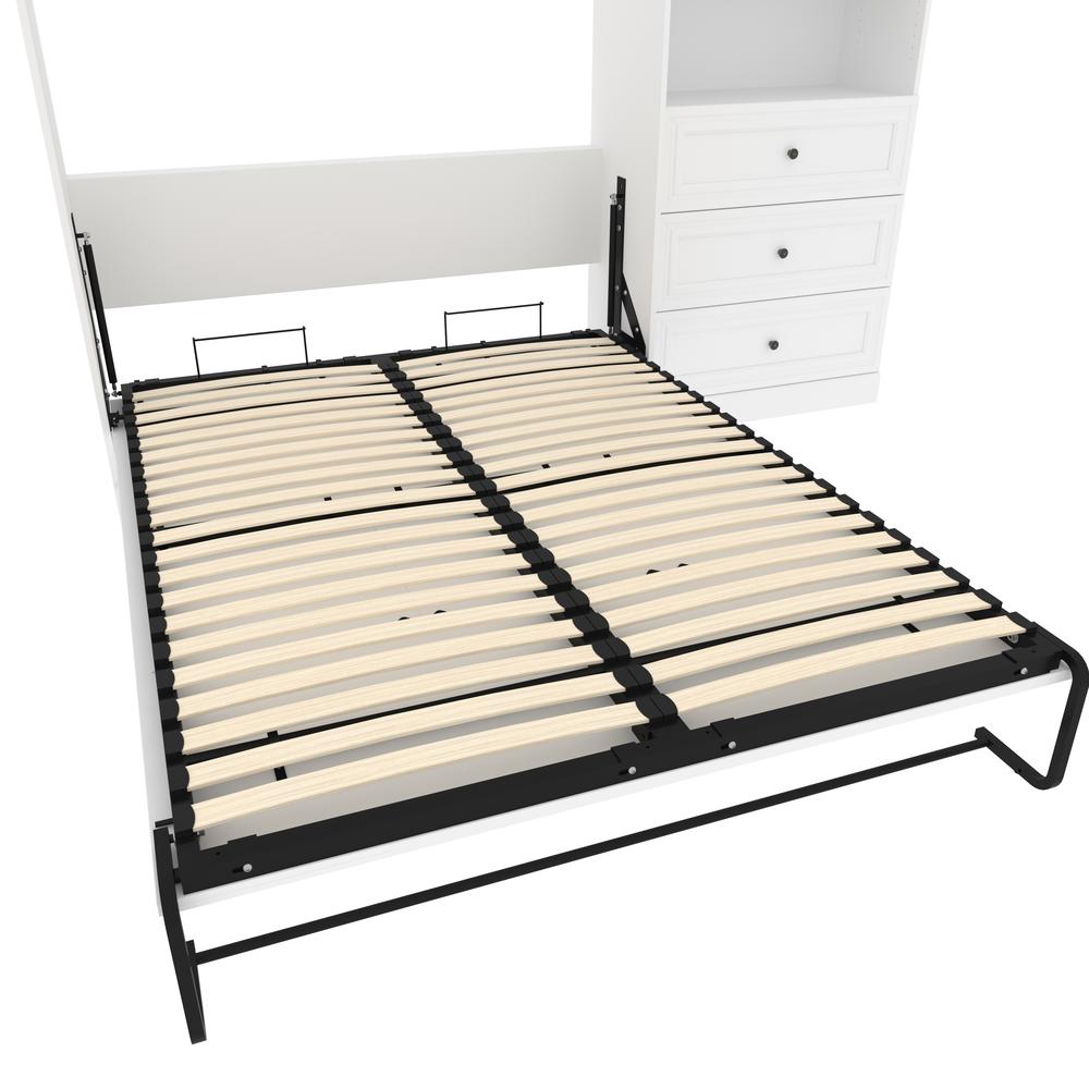 Versatile Queen Murphy Bed and Closet Organizer with Drawers (103W) in White. Picture 18