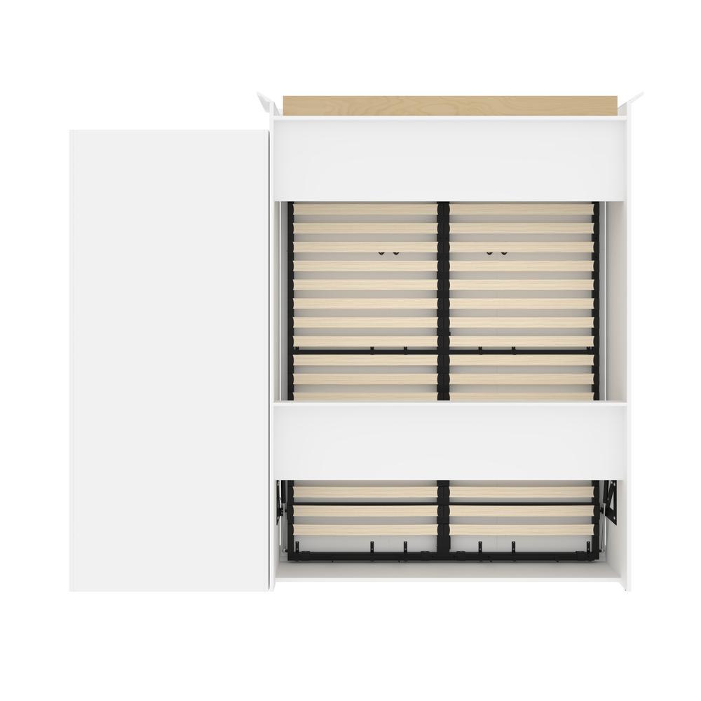 Versatile Queen Murphy Bed and Closet Organizer with Drawers (103W) in White. Picture 6
