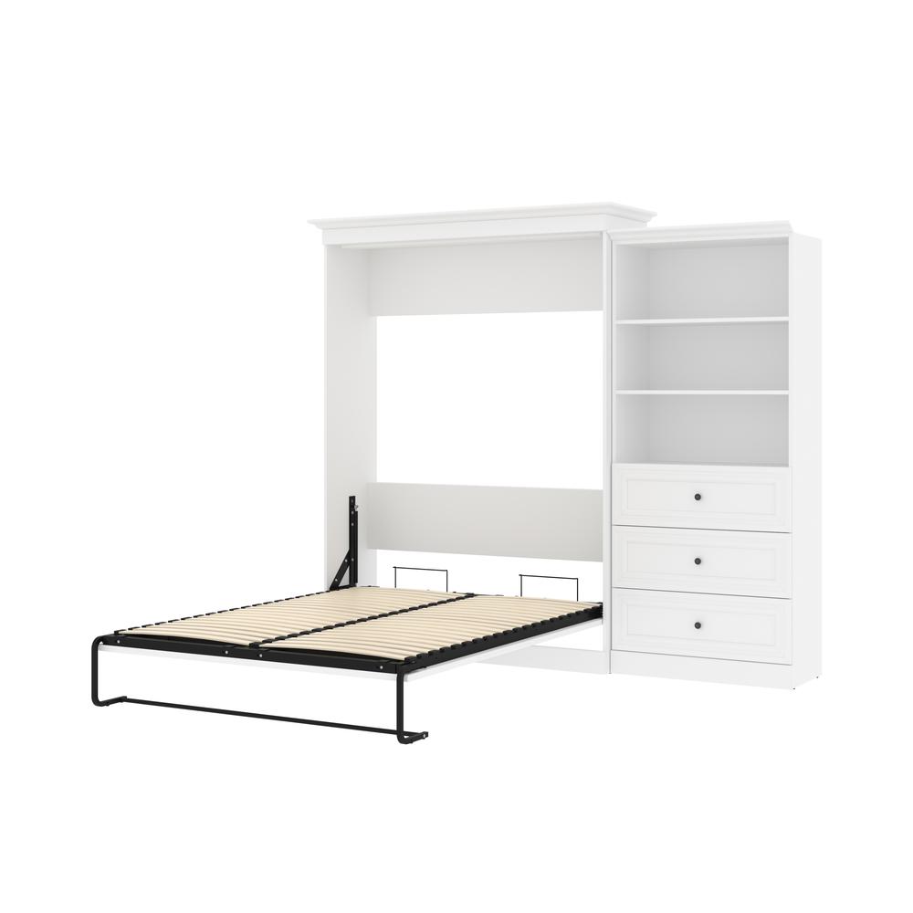 Versatile Queen Murphy Bed and Closet Organizer with Drawers (103W) in White. Picture 8