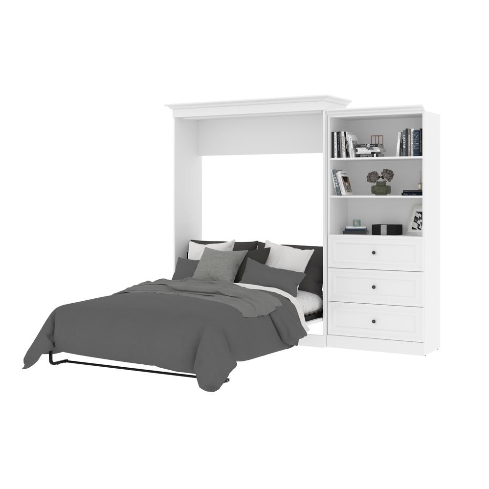 Versatile Queen Murphy Bed and Closet Organizer with Drawers (103W) in White. Picture 10
