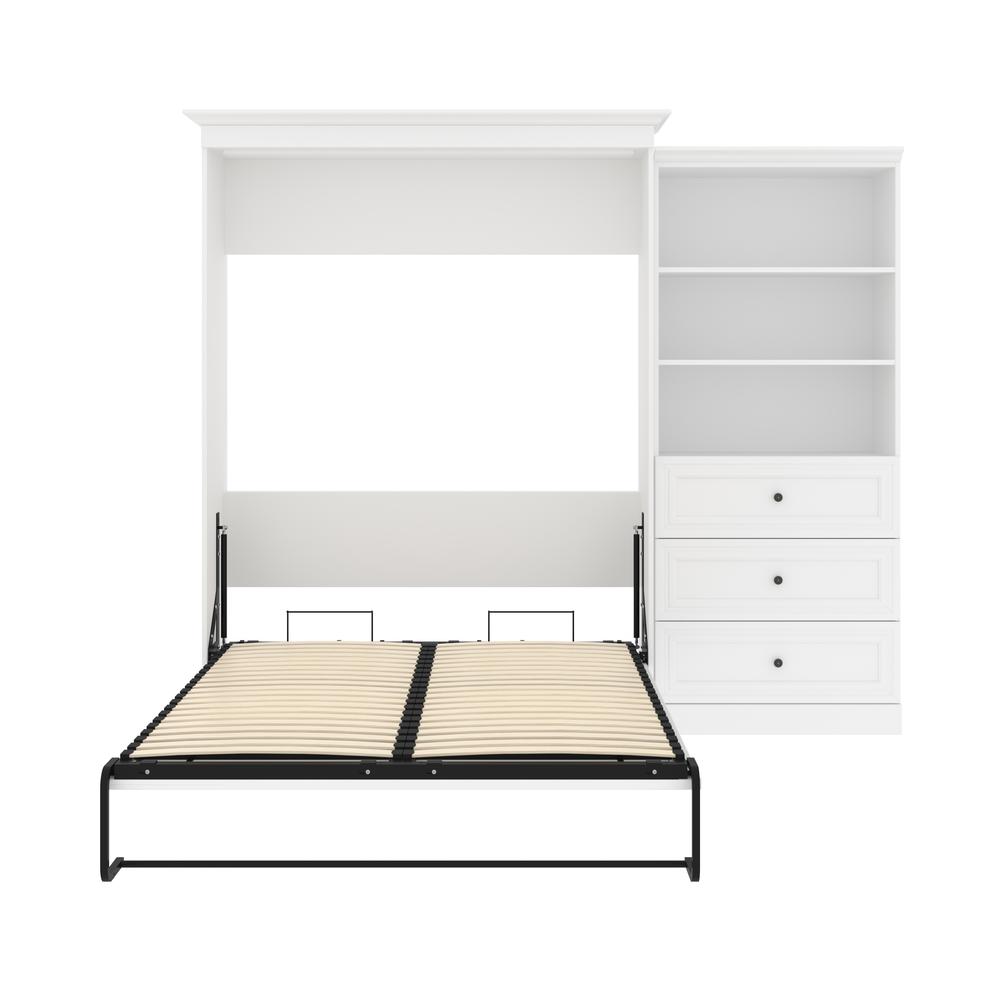 Versatile Queen Murphy Bed and Closet Organizer with Drawers (103W) in White. Picture 7