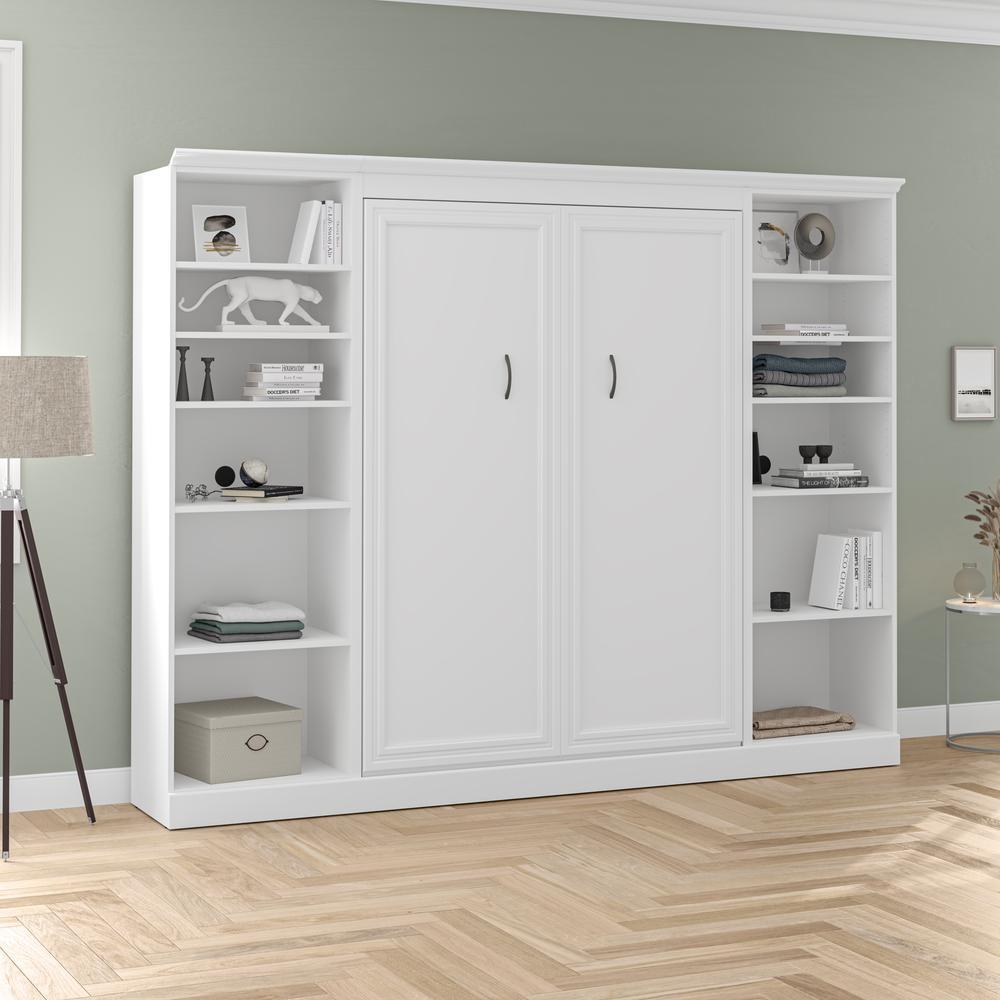 Versatile Full Murphy Bed and 2 Closet Organizers (109W) in White. Picture 28