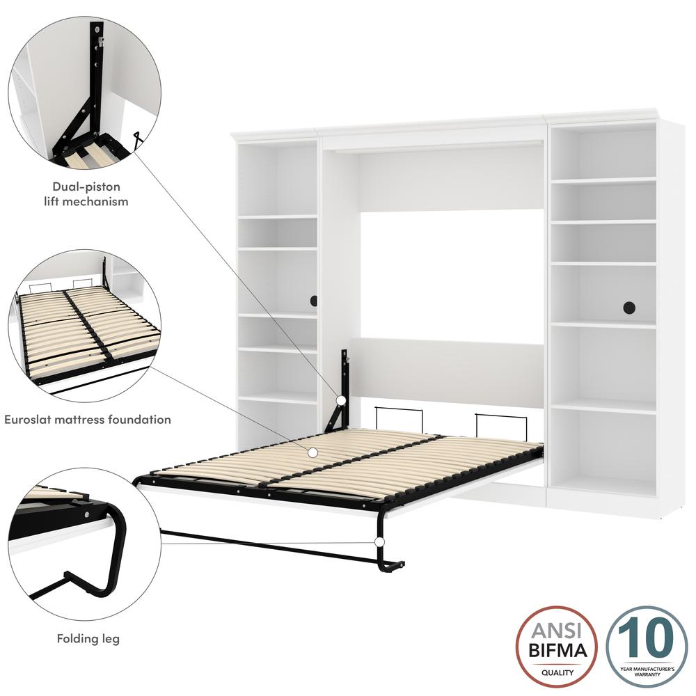 Versatile Full Murphy Bed and 2 Closet Organizers (109W) in White. Picture 12