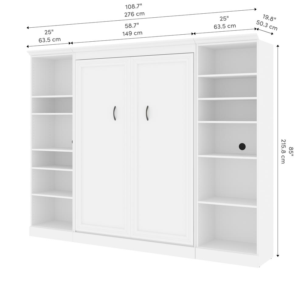 Versatile Full Murphy Bed and 2 Closet Organizers (109W) in White. Picture 13
