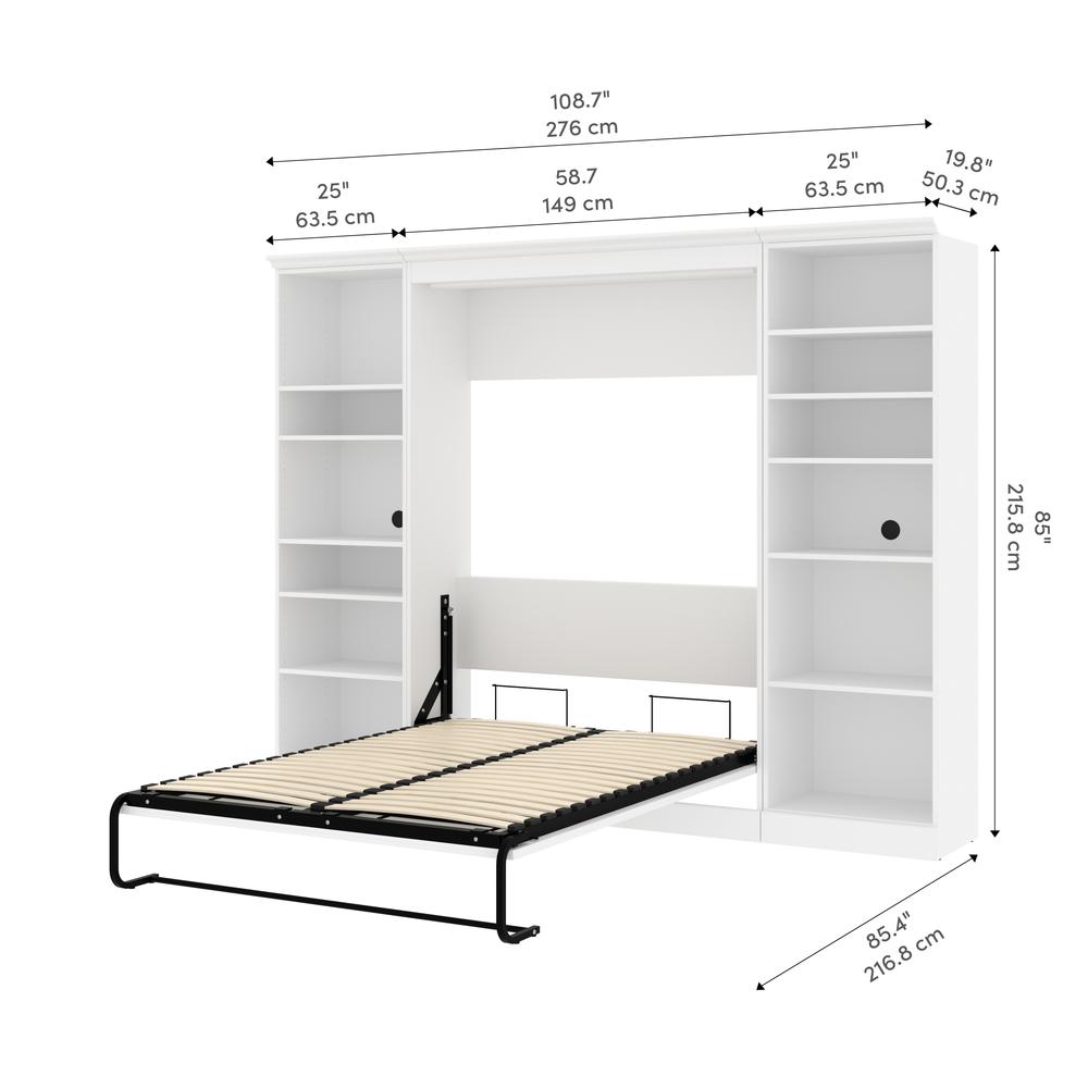 Versatile Full Murphy Bed and 2 Closet Organizers (109W) in White. Picture 14