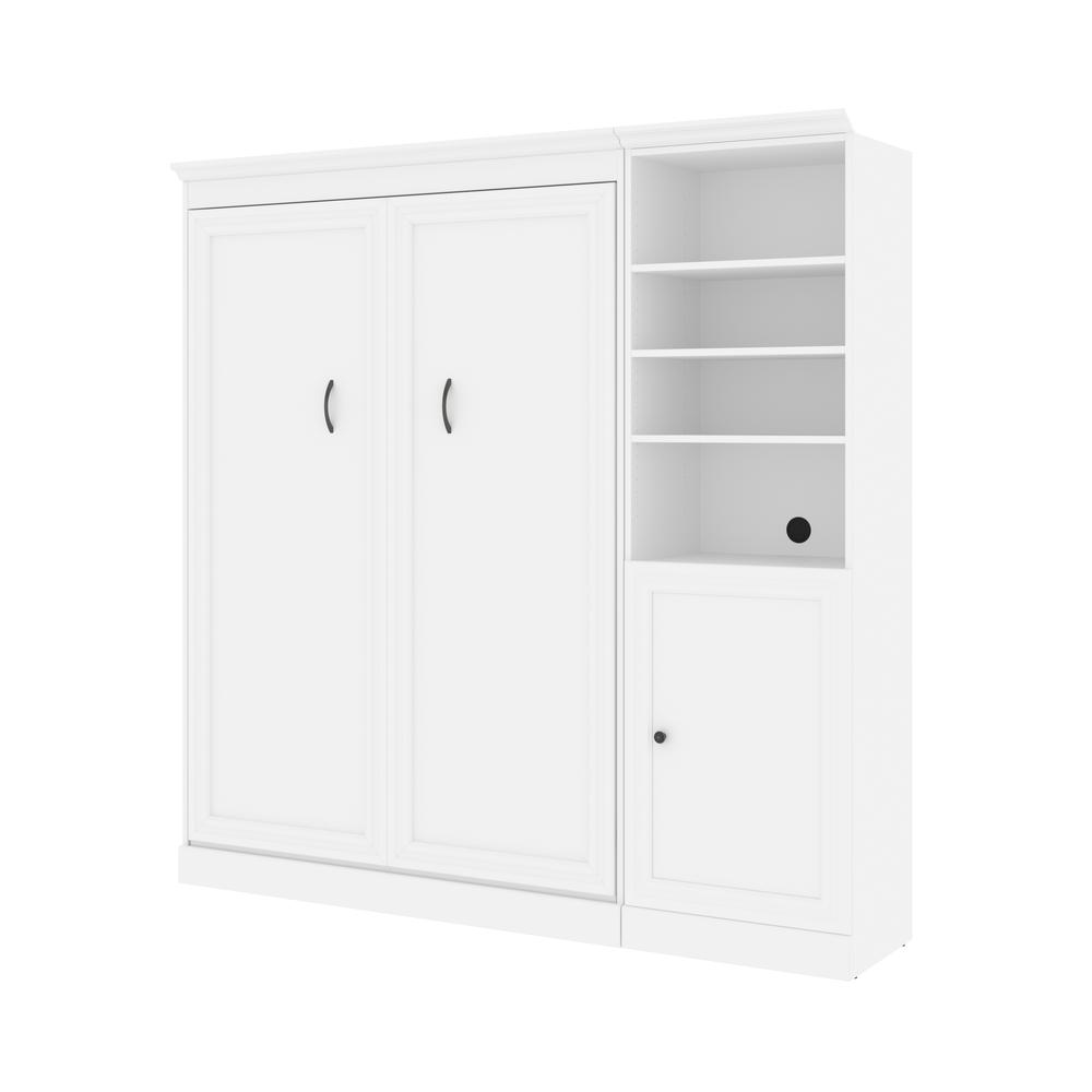 Versatile Full Murphy Bed and Closet Organizer with Doors (84W) in White. Picture 2