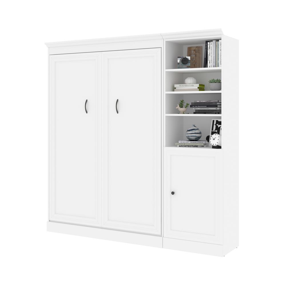 Versatile Full Murphy Bed and Closet Organizer with Doors (84W) in White. Picture 4