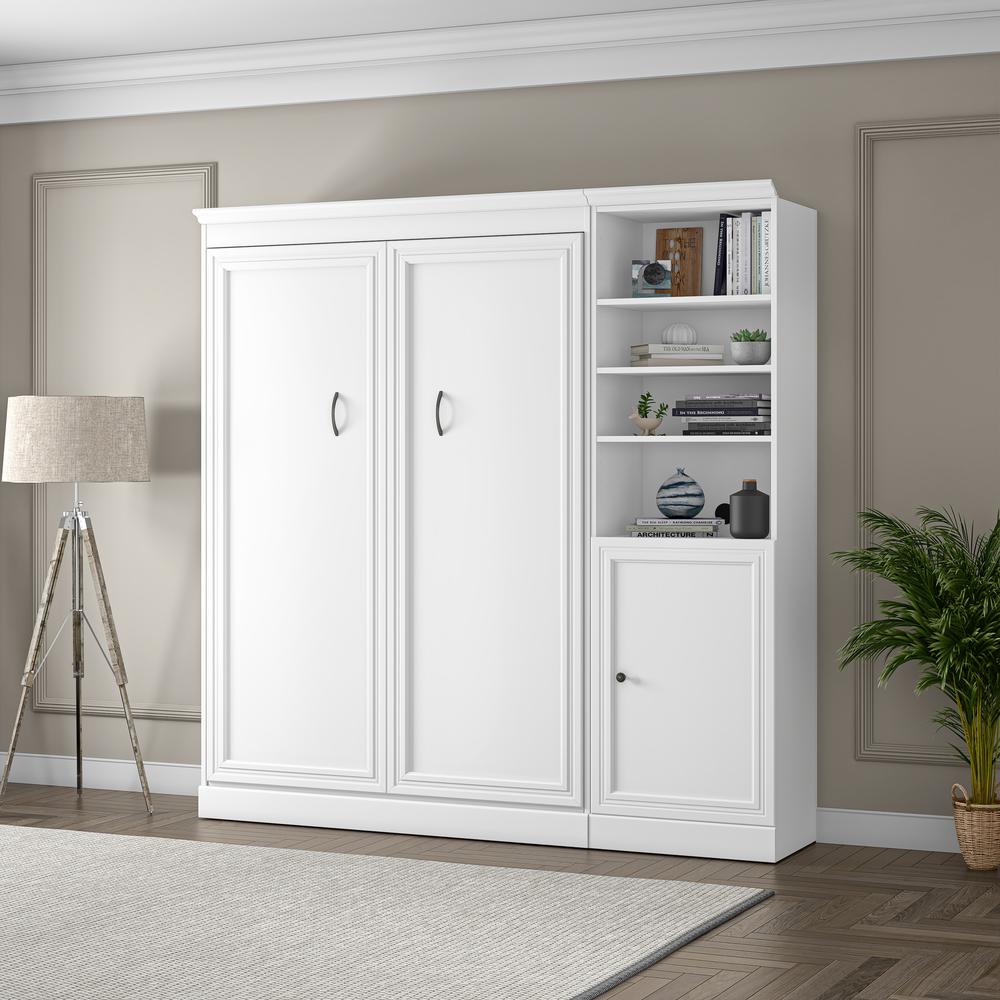 Versatile Full Murphy Bed and Closet Organizer with Doors (84W) in White. Picture 29