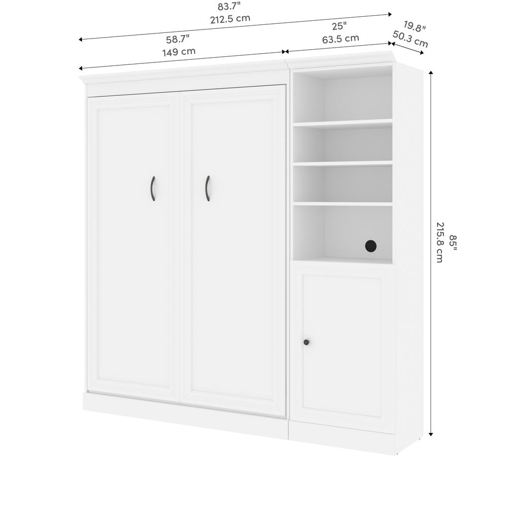 Versatile Full Murphy Bed and Closet Organizer with Doors (84W) in White. Picture 13