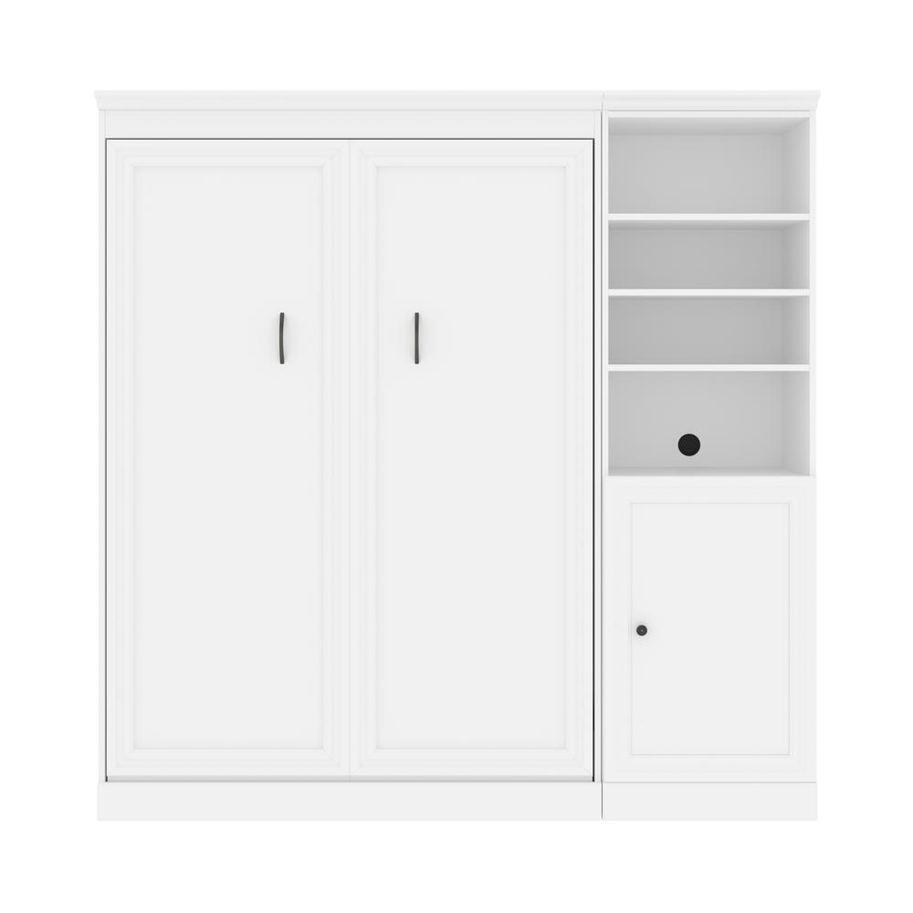 Versatile Full Murphy Bed and Closet Organizer with Doors (84W) in White. Picture 1