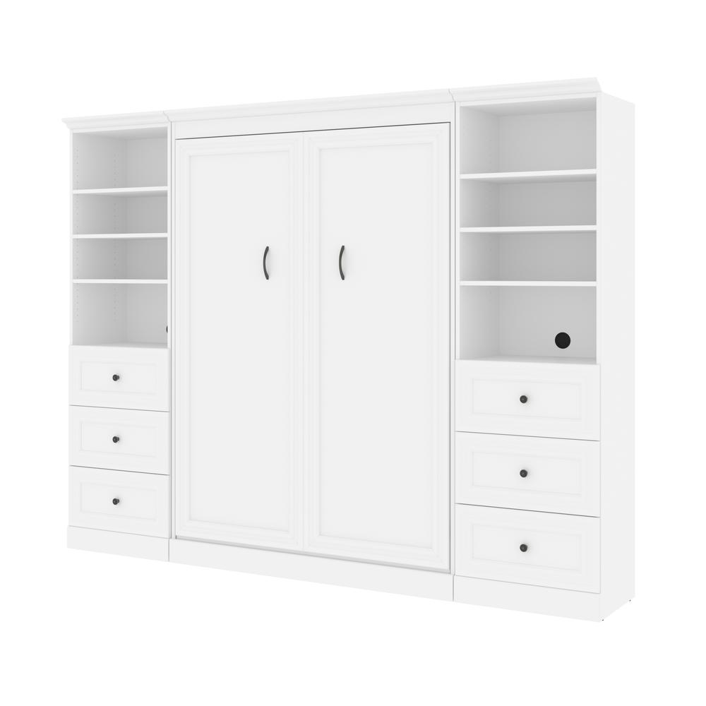 Versatile Full Murphy Bed and 2 Closet Organizers with Drawers (109W) in White. Picture 2