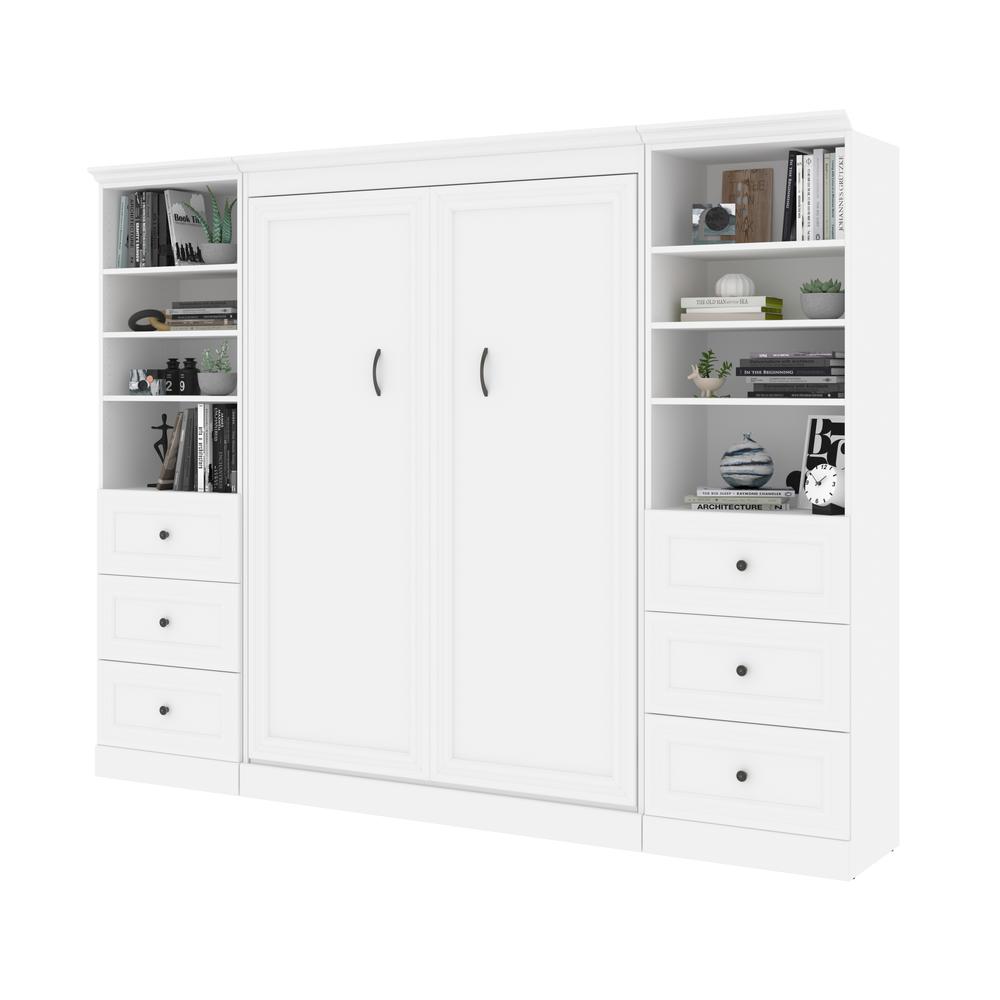 Versatile Full Murphy Bed and 2 Closet Organizers with Drawers (109W) in White. Picture 3