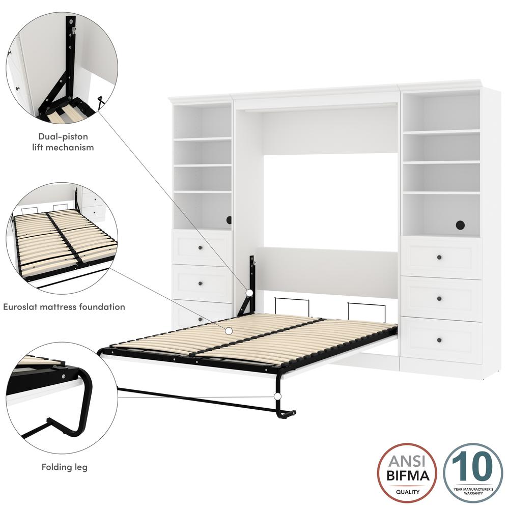 Versatile Full Murphy Bed and 2 Closet Organizers with Drawers (109W) in White. Picture 12