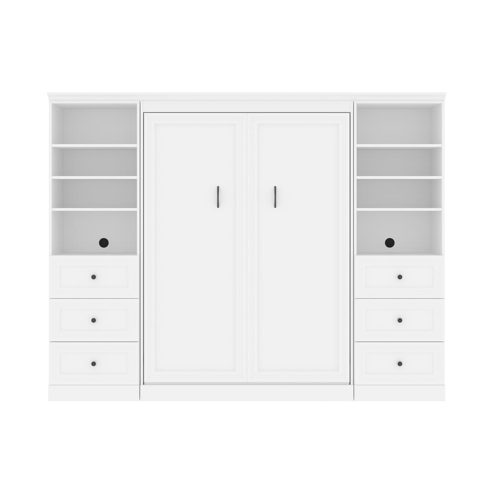 Versatile Full Murphy Bed and 2 Closet Organizers with Drawers (109W) in White. Picture 1
