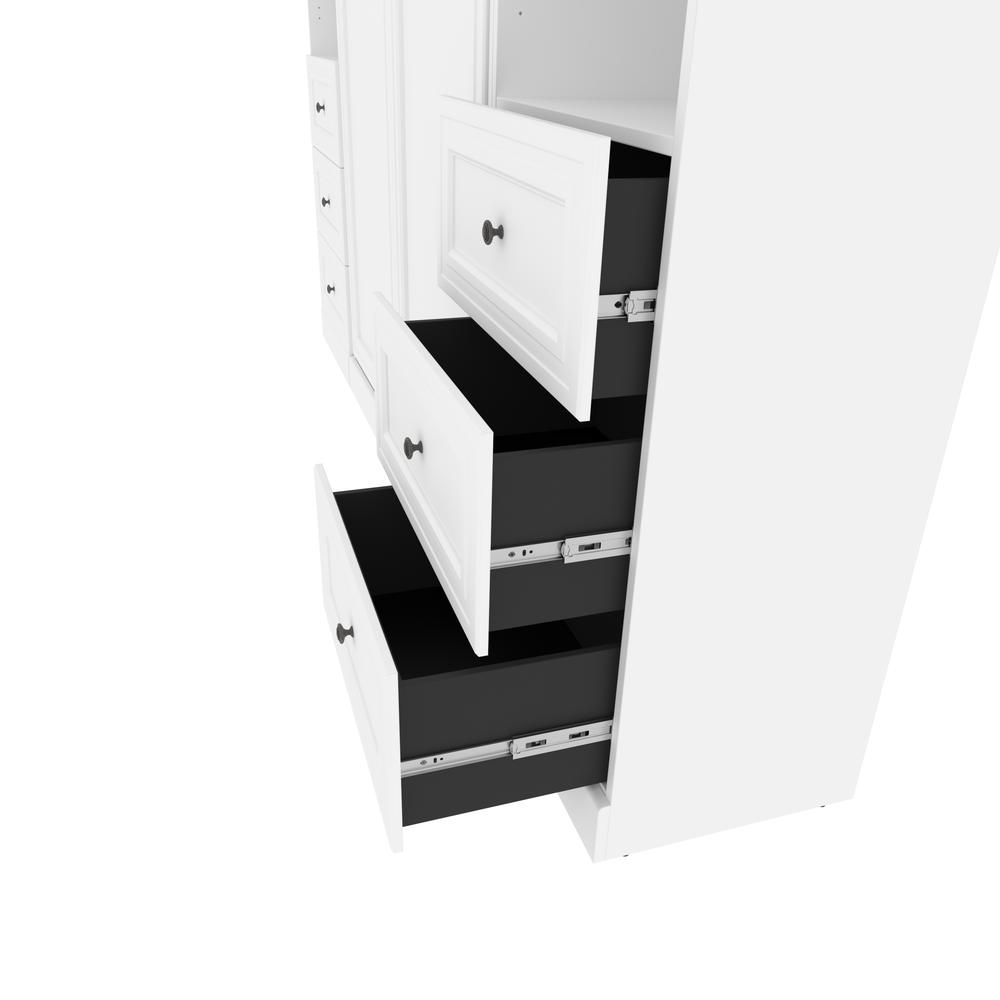 Versatile Full Murphy Bed and 2 Closet Organizers with Drawers (109W) in White. Picture 21
