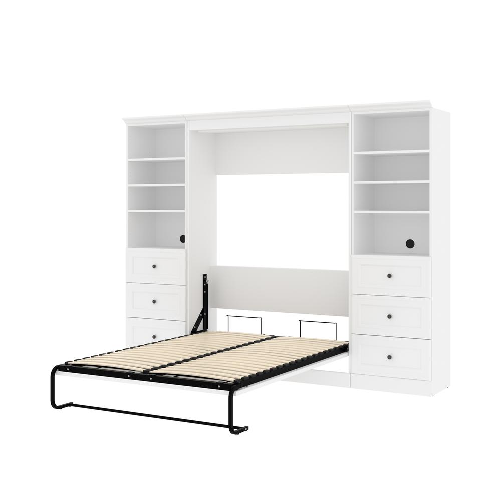 Versatile Full Murphy Bed and 2 Closet Organizers with Drawers (109W) in White. Picture 8