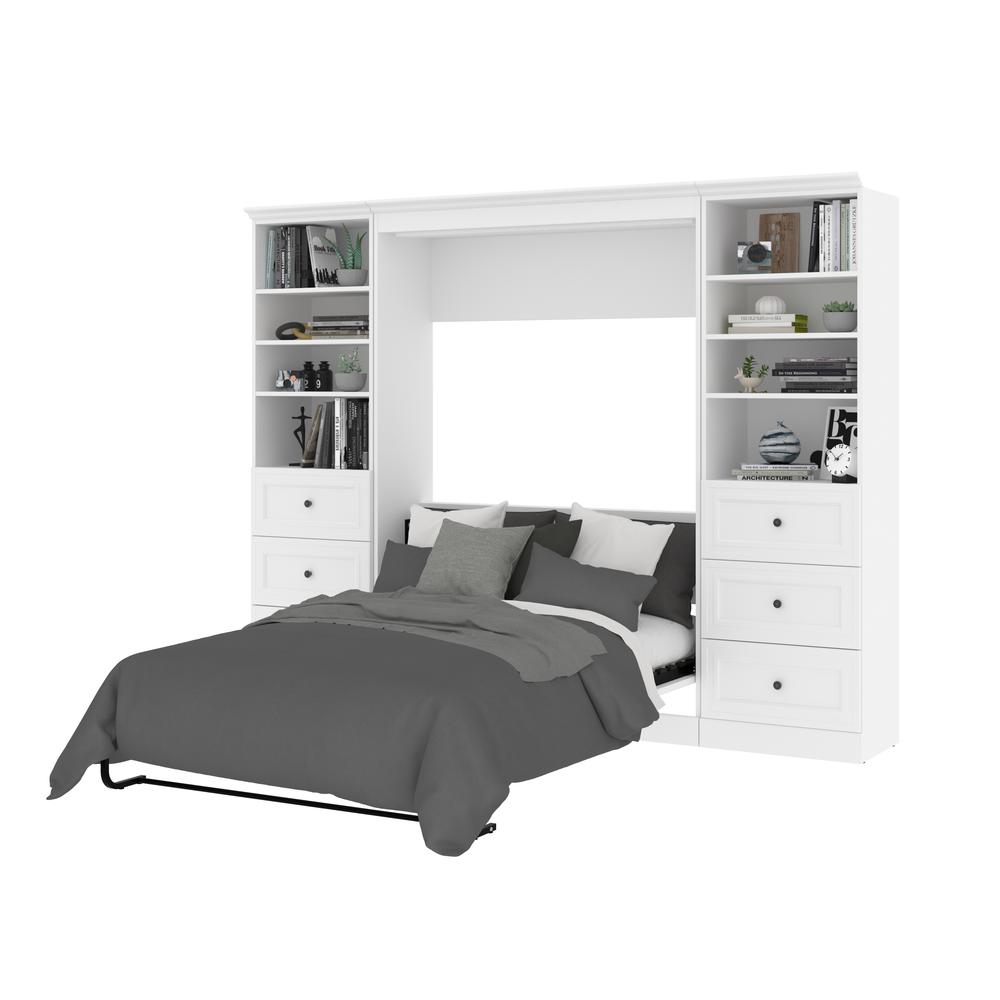 Versatile Full Murphy Bed and 2 Closet Organizers with Drawers (109W) in White. Picture 10