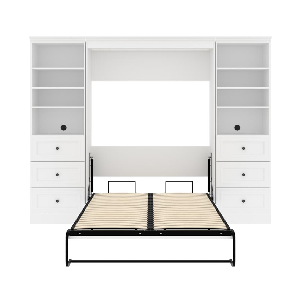 Versatile Full Murphy Bed and 2 Closet Organizers with Drawers (109W) in White. Picture 7