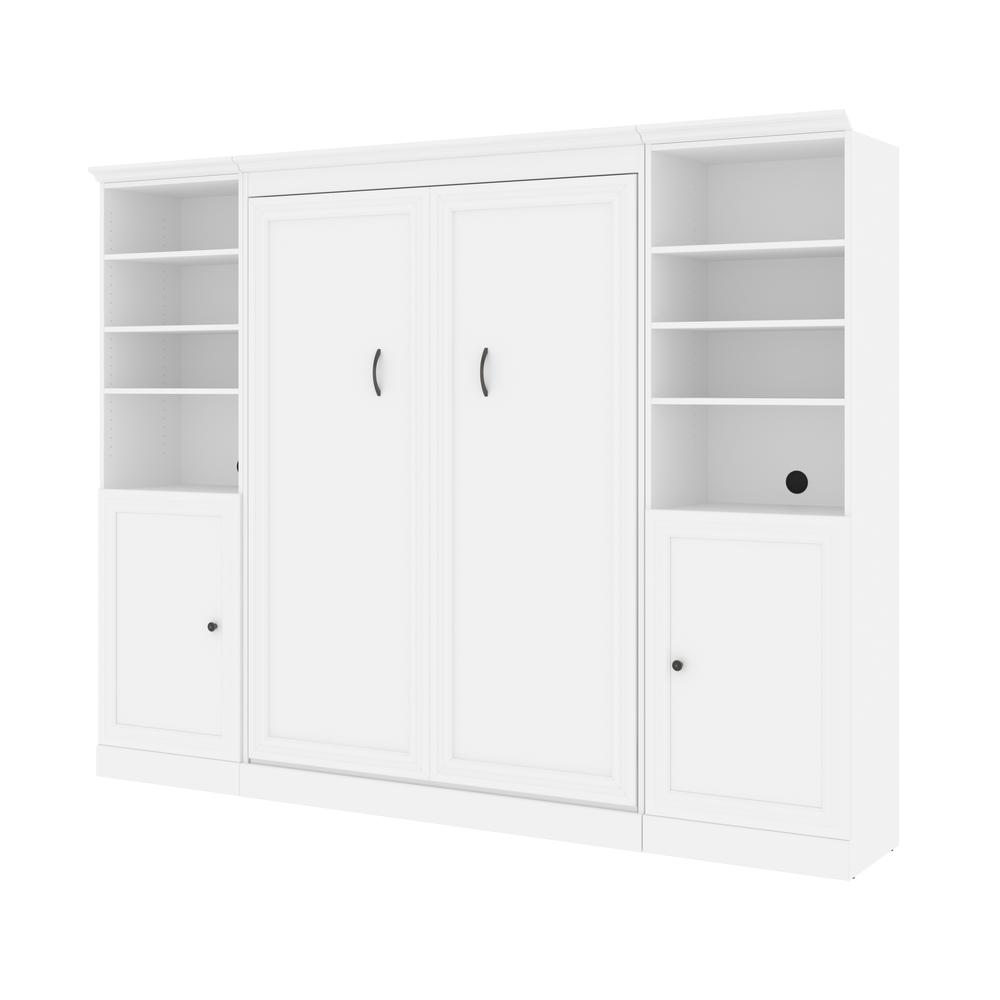 Versatile Full Murphy Bed and 2 Closet Organizers with Doors (109W) in White. Picture 2