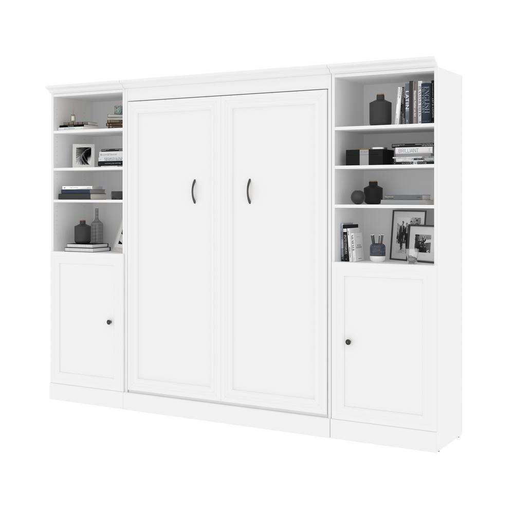 Versatile Full Murphy Bed and 2 Closet Organizers with Doors (109W) in White. Picture 3