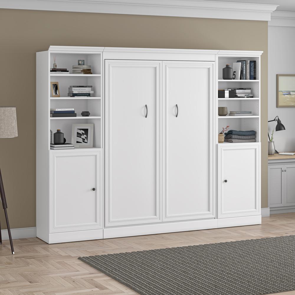 Versatile Full Murphy Bed and 2 Closet Organizers with Doors (109W) in White. Picture 28