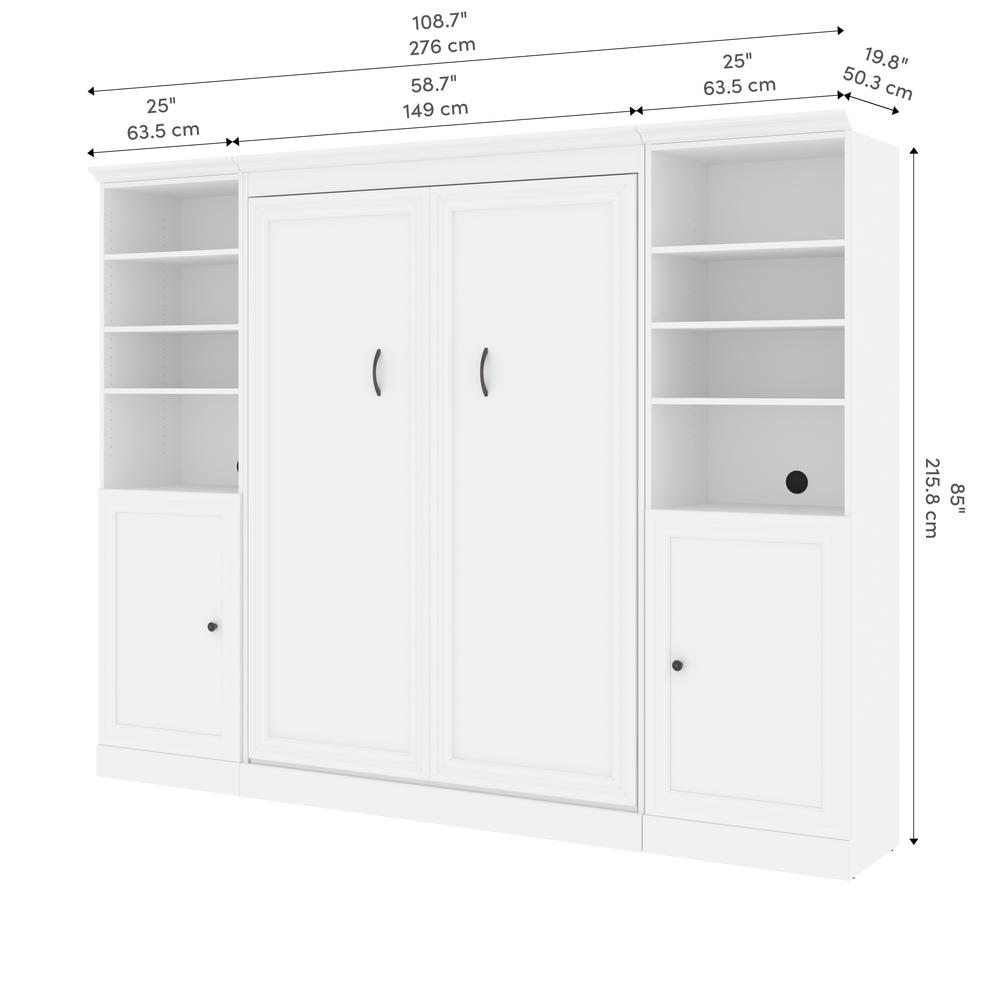 Versatile Full Murphy Bed and 2 Closet Organizers with Doors (109W) in White. Picture 13